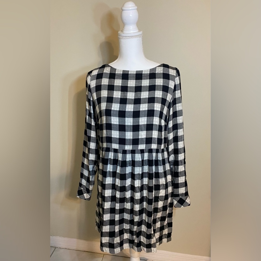 J.Jill Black White Gingham Empire Waist Country Chic Button Back Dress | Small - Picture 5 of 7